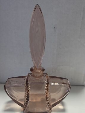 Pink Glass Perfume Bottle with Decorative Stopper - Unbranded